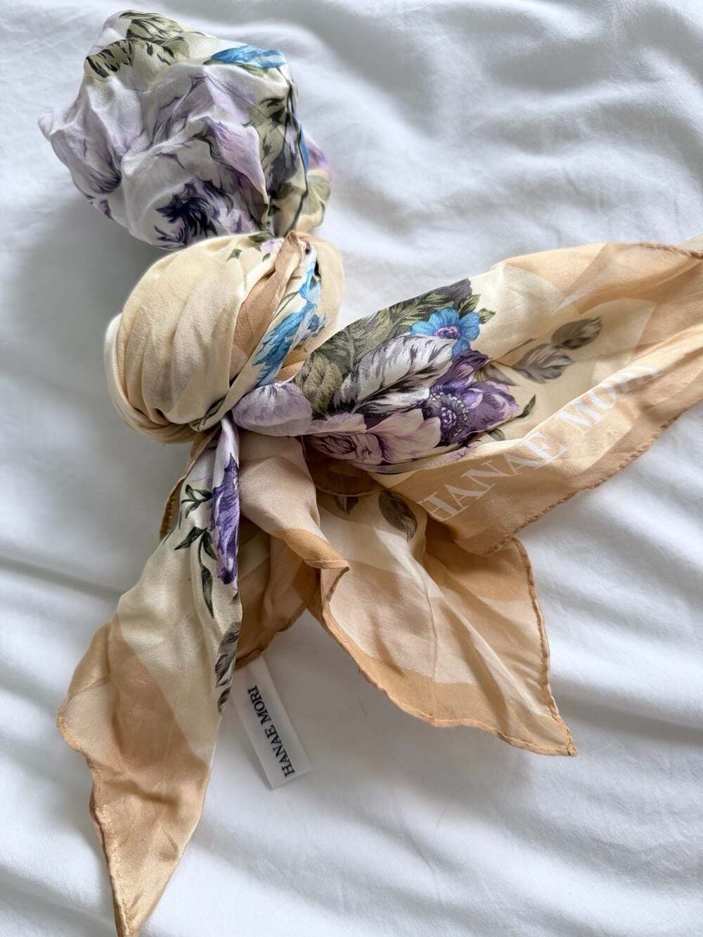Hanae Mori Floral and Butterfly Print Silk Square Scarf